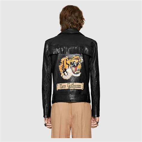 gucci floral leather jacket|gucci tiger leather jacket.